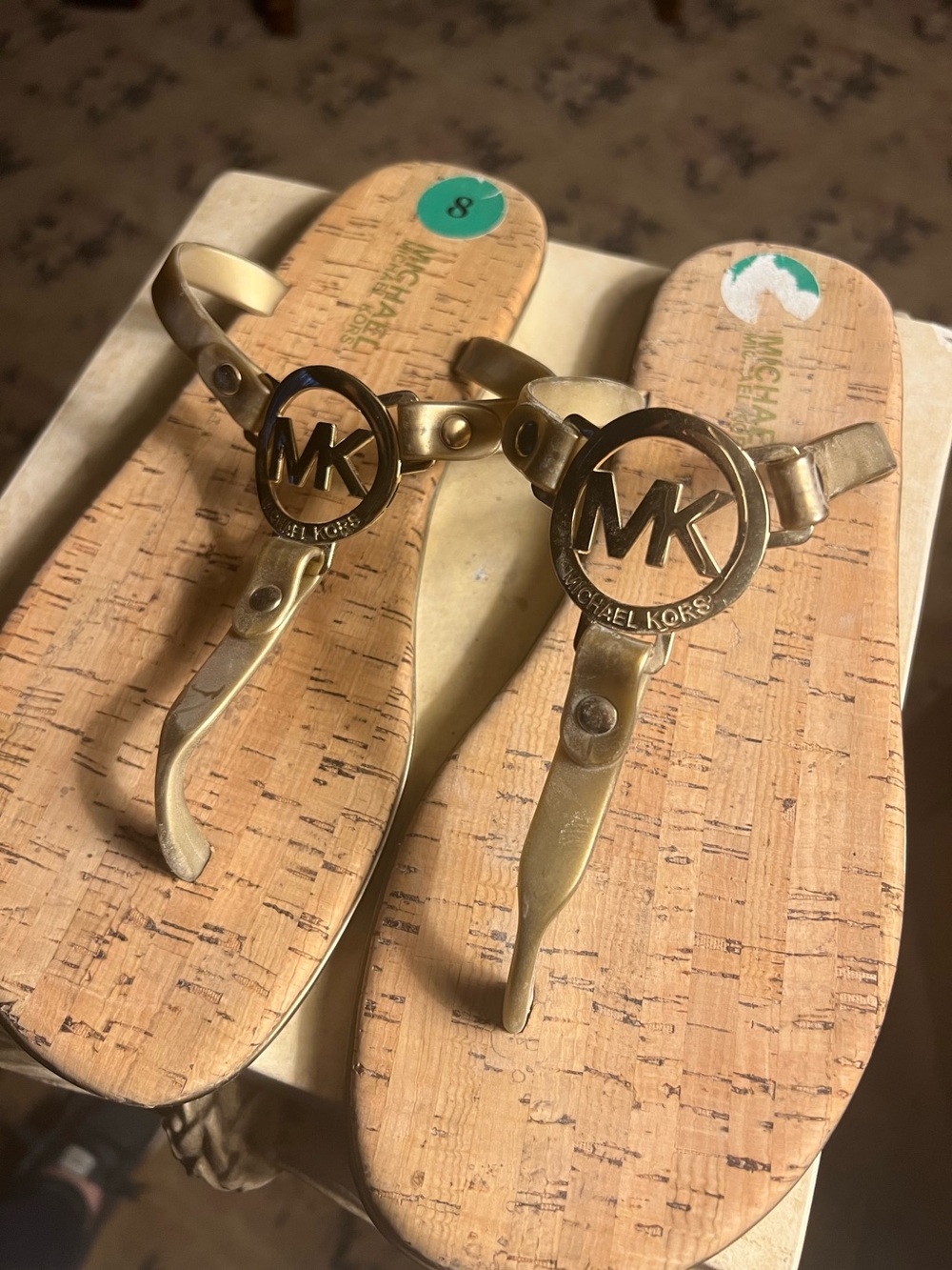 MICHAEL KORS Jelly Cork Thongs Sandals Flip Flops Bronze Gold Size 8